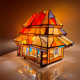 Лампа з вітражем "Бойківська хата" від Студії ламп архітектора Павловського